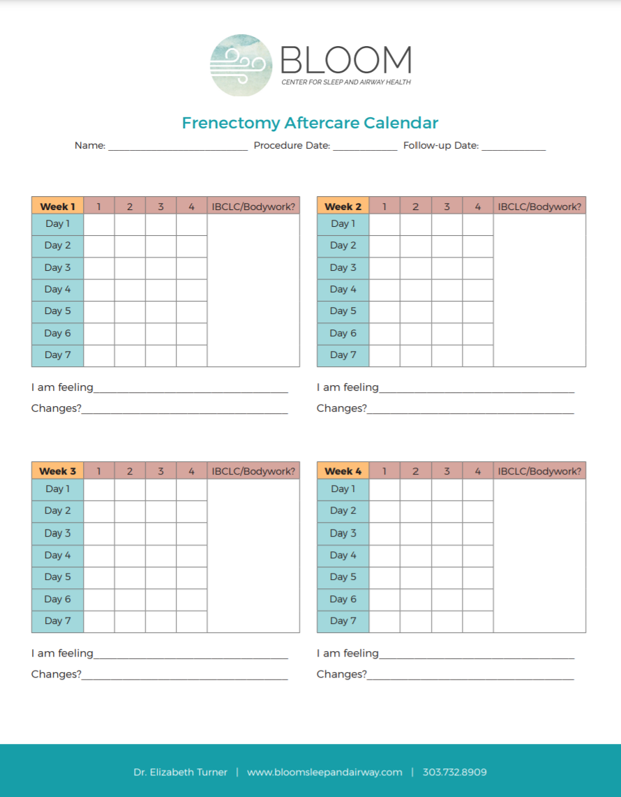 Frenectomy Aftercare Calendar Frenectomy Aftercare Calendar